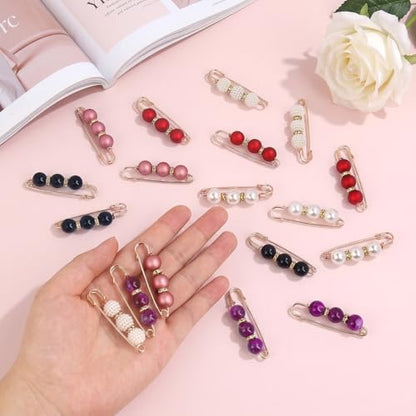 18PCS Pearl Brooch Pins, Decorative Faux Pearls Brooch Safety Pins for Women Clothing Dresses Jeans, Sweater Shawl Clips Pearl Brooches