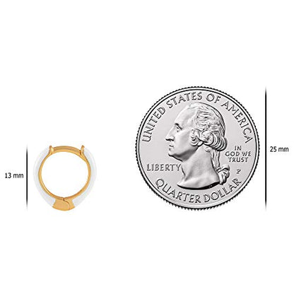 14K Gold Plated Sterling Silver Enamel Color Huggie Hoop Earrings for Women – Wide Range of Vibrant Color Options Available - color: White