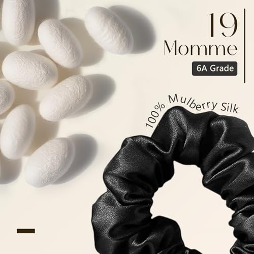 ZIMASILK 100% Pure Mulberry Silk Hair Scrunchies for Women | No Damage - Gentle Elastic Hair Ties for Ponytail Holder - Hair Accessories (3 Pack, Black) - color: Black (3pcs)