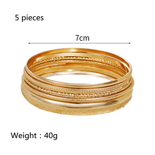 COLORFUL BLING 5-12Pcs Boho Indian Bangles for Women Twisted Chunky Stackable Cuff Bangle Statement Jewelry Handcuffs Wedding Layered Cable Smooth Bracelets Set - color: 5pcs gold