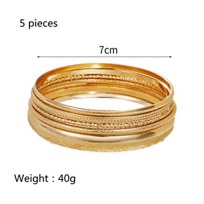 COLORFUL BLING 5-12Pcs Boho Indian Bangles for Women Twisted Chunky Stackable Cuff Bangle Statement Jewelry Handcuffs Wedding Layered Cable Smooth Bracelets Set - color: 5pcs gold