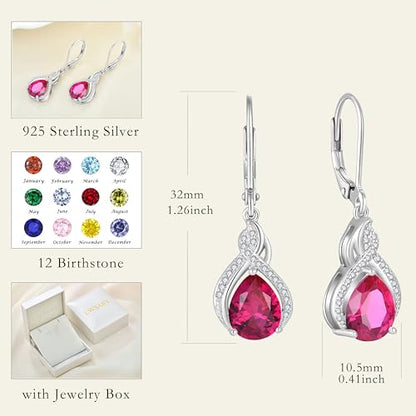 925 Sterling Silver Infinity Teardrop Earrings for Women | Lwsary Dangle Drop Leverback Earrings, Pear Shaped Birthstone Jewelry for Her - color: Deep Red
