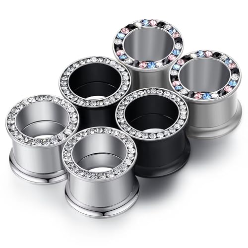 WBRWP Unisex Women 6pcs/8pcs-3pairs/4pairs Hollow Zircon Stainless Steel Screw Ear Plugs Tunnels with ZirconEar Plugs Tunnels - Ear Expander - Ear Gauges Stretcher Body Piercing 8g-5/8 - color: 3pairs(6pcs) set with cz