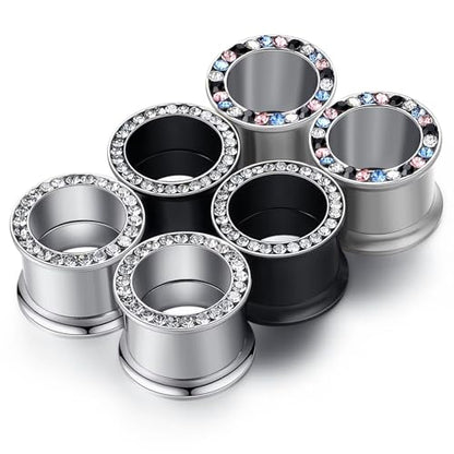 WBRWP Unisex Women 6pcs/8pcs-3pairs/4pairs Hollow Zircon Stainless Steel Screw Ear Plugs Tunnels with ZirconEar Plugs Tunnels - Ear Expander - Ear Gauges Stretcher Body Piercing 8g-5/8 - color: 3pairs(6pcs) set with cz