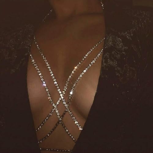 Body Chain Jewelry for Women, Layered Waist Chain for Bikinis | Sexy Body Jewelry, Adjustable Fit, Chest Belly Chain, Gold & Silver Options, Beach Vacation, Festivals Raves & Concerts - style: Cross Diamond1