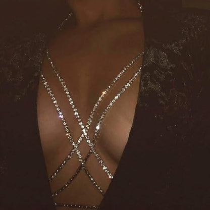 Body Chain Jewelry for Women, Layered Waist Chain for Bikinis | Sexy Body Jewelry, Adjustable Fit, Chest Belly Chain, Gold & Silver Options, Beach Vacation, Festivals Raves & Concerts - style: Cross Diamond1