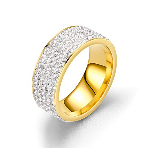 Multi Row Rhinestone Stainless Steel Band Ring Jewelry for Women | Multi rows shiny rhinestones, durable stainless steel, stylish band, ideal birthday holiday gift jewelry for women - color: golden
