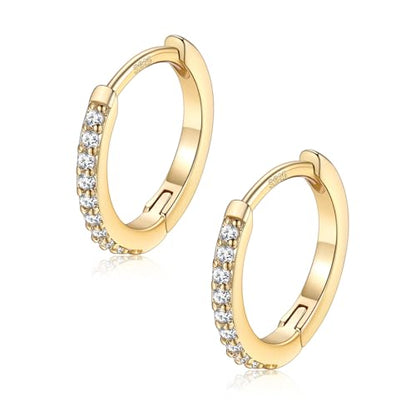FaithHeart 925 Sterling Silver Post Small CZ Huggie Hoop Earrings for Women | Hypoallergenic Small Cubic Zirconia Hoop Earrings, Silver/Black/Gold/Rose Gold Huggie Earrings, 8-20mm with Gift Box - color: Gold, size: 10mm