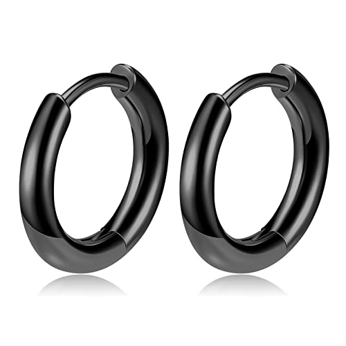 Titanium Huggie Hoop Earrings Hypoallergenic Nickel Free Hinged Sleeper Earrings for Sensitive Skin Cartilage Helix Lobes - style: Huggie 10mm black