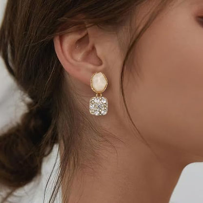 Gorgeous Shiny Rhinestones Square Irregular Stone Dangle Earrings for Women Bride Bridesmaid Party Prom Jewelry Accessories - style: Gold-Tone