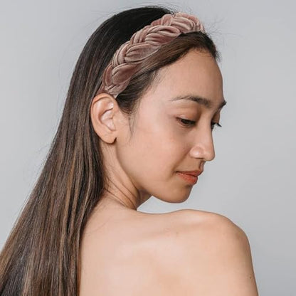 Madison Tyler Thick Headbands for Women | Pink Velvet Braided Cute Handmade Makeup Hair Band for Girls Thin Hair | Skincare and Boho Spring Headband for Washing Face - color: Pink Velvet Headbands