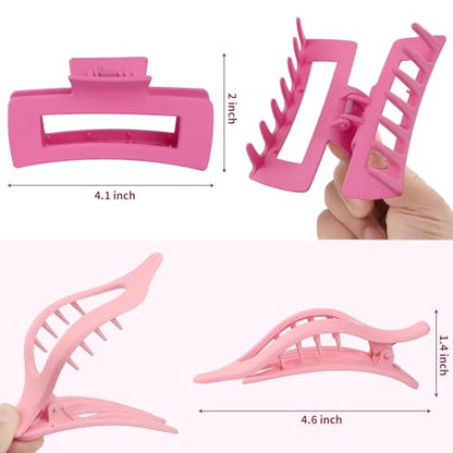 CHANDAT Hair Clips for Women, Flat Hair Clips, 8 pcs, 2style - Pink | 4.3 Inch Large Square Hair Claw Clips & Flat Hair Clips, Thick & Thin Hair, Hair Accessories for Women, Strong Hold Non-Slip - color: Pink