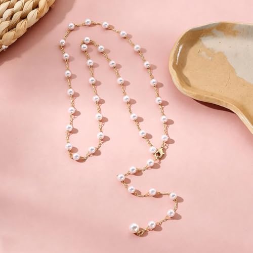 Long Faux Pearl Beaded Y Tassel Lariat Necklace for Women,Boho Dainty Chain Crystal Rhinestone Statement Necklace Fashion Lightweight Jewelry Gifts - color: White