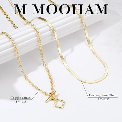 M MOOHAM Cross Necklace for Women Non Tarnish - 14K Gold Plated Dainty Clover Cross Layered Necklaces Stack Set Herringbone Figaro Paperclip Chain Necklace Trendy Religious Baptism Faith Jewelry Gifts - color: clover