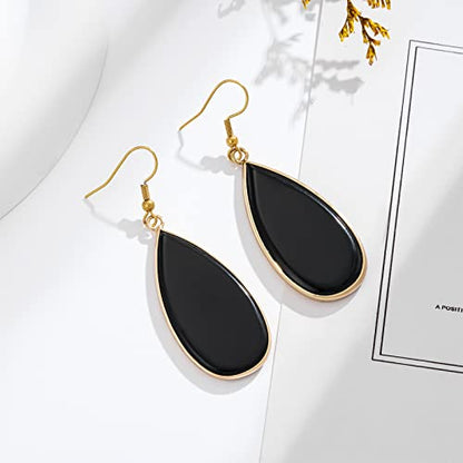 Boho Multiple Style Natural Stone Earrings for Women Unique Healing Gemstone Energy Hypoallergenic Lightweight Dangle Drop Earrings Multiple Styles Earrings Jewelry for Birthday Party Gift - style: Black Onyx Big Waterdrop