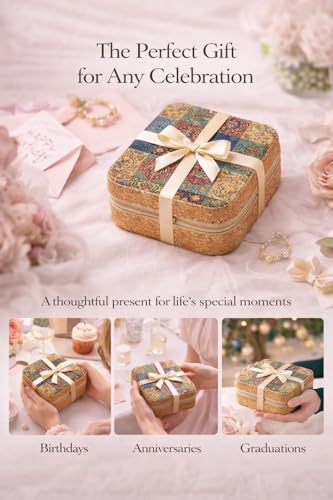 Vibrant Mandala Cork Jewelry Case – Small Square Zip Organizer for Women – Stylish Gift for Travel and Vanity (Floral) - style: Floral Fantasy