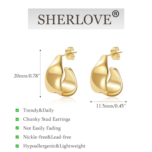 SHERLOVE Chunky Knot Gold Earrings Women Statement Drop Dangle Earrings | 14K Gold Plated Hypoallergenic Lightweight,Trendy Dainty Elegant Cute,Women Gold Jewelry Fashion Accessories Gifts - color: Stud Gold A