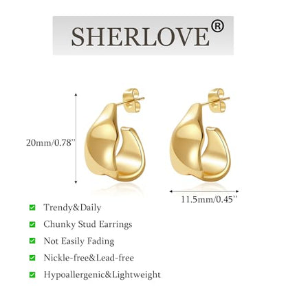 SHERLOVE Chunky Knot Gold Earrings Women Statement Drop Dangle Earrings | 14K Gold Plated Hypoallergenic Lightweight,Trendy Dainty Elegant Cute,Women Gold Jewelry Fashion Accessories Gifts - color: Stud Gold A