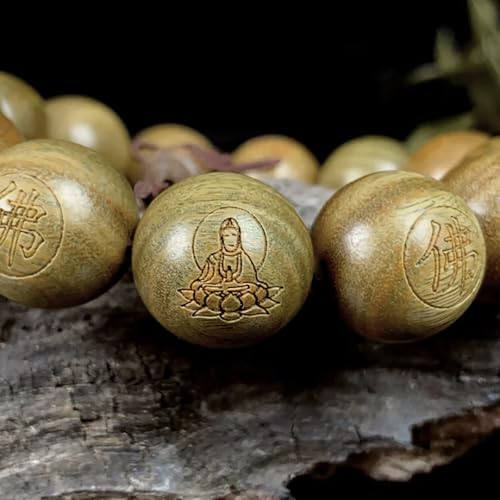 Tibetan Buddhist Green Sandalwood Beads 18mm Scented Sandalwood Link Wrist Crafts Beads Bracelet for Men Women - size: 18MM