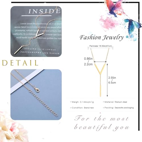 Gold Bar Y Necklace for Women Vertical Drop Lariat Necklace Vintage V-Shape Long Bar Pendant Y-Necklace Tassel Sweater Chain Fashion Gifts Jewelry