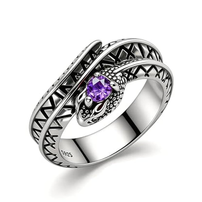 HAIXIAN Innovation Retro Snake Inlaid with 7A grade Zircon Gemstones Ring,S925 Sterling Silver Punk Gothic Cocktail Party Creative Snake Ring for Women - color: Ring_A