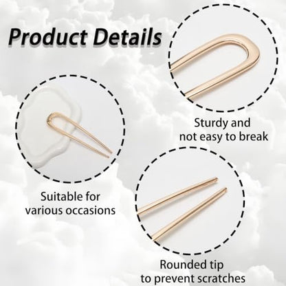 2 Pcs French Hair Pins, Metal French Twist Hair Pins for Buns, Curls and Updos, 5.6 Inches U Shaped Chinese Hair Sticks, Gold Hairstyle Accessories for Women Girls (2 Gold) - color: Gold