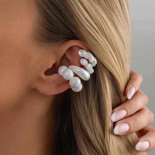 Chunky Resin Ear Cuffs Earrings for Women 4Pcs Colorful Non Piercing Clip On Cartilage Hoop Earrings Trendy Jewelry - color: White
