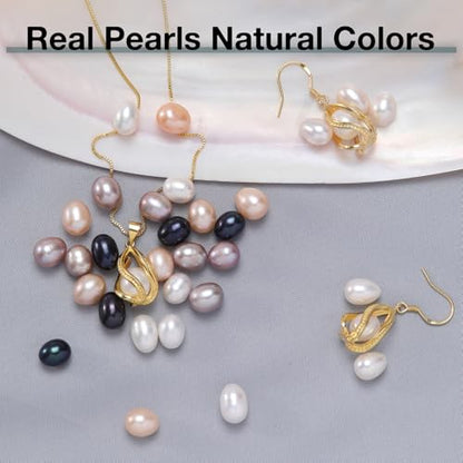 Pearl Jewelry Set For Women S925 Sterling Silver/14K Gold Plated Necklace & Earrings Set Freshwater Pearl Pendant Cage Set for Wedding Anniversary Prom Birthday Gift - color: Golden-White