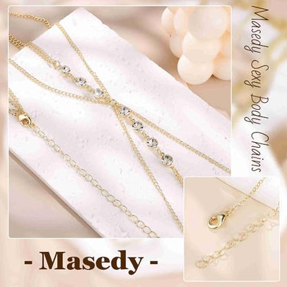 14K Gold Sexy Body Chains for Women Necklace Layered Bikini Bra Chain Crossover Belly Chain Rhinestone Summer Chest Chain Beach Prom Nightclub Body Chain Jewelry - style: Gold E