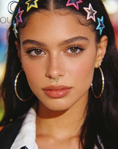 OUFER Septum Rings 16g Septum Jewelry Star Daith Earrings Gothic Tragus Helix Piercing Jewelry for Women Men - color: Gold Black