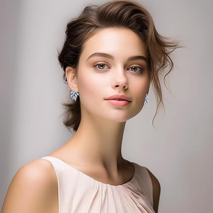 Rhinestone Stud Earrings for Women Small Dainty Crystal Cluster Drop Earrings for Girls Cute Costume Jewelry for Bridal Wedding Party Gift - color: Light Blue