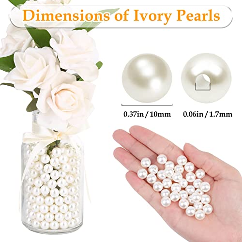Pearl Beads for Craft, Anezus 500pcs Ivory Faux Fake Pearls, 10 MM Small Sew on Pearl Beads with Holes for Jewelry Making, Bracelets, Necklaces, Hairs, Crafts, Decoration and Vase Filler - size: 10 MM