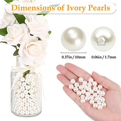 Pearl Beads for Craft, Anezus 500pcs Ivory Faux Fake Pearls, 10 MM Small Sew on Pearl Beads with Holes for Jewelry Making, Bracelets, Necklaces, Hairs, Crafts, Decoration and Vase Filler - size: 10 MM