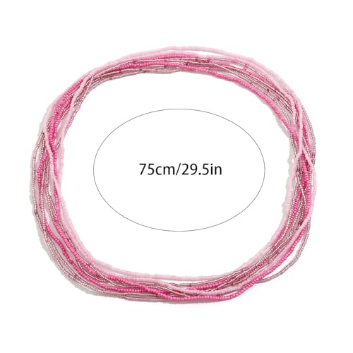 8Pcs Colorful Beads Waist Chain Sets Summer Beach Multi-layered Beaded Belly Chain Sexy Bikini Elastic Adjustable Waist Body Chain Beads Body Accessories Jewelry for Women - style: Pink