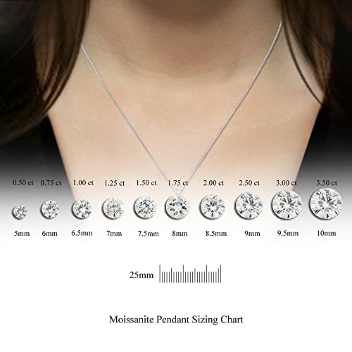 1/2 to 3 1/2 Carat Round Moissanite Solitaire Pendant Necklace in 14k Gold (H-I, cttw) 4-Prong 16 to 18 Inch Adjustable Chain Spring Ring by Diamond Wish