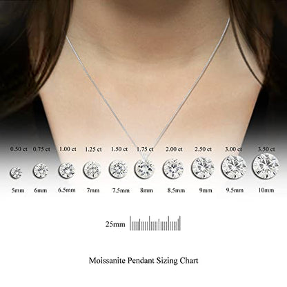 1/2 to 3 1/2 Carat Round Moissanite Solitaire Pendant Necklace in 14k Gold (H-I, cttw) 4-Prong 16 to 18 Inch Adjustable Chain Spring Ring by Diamond Wish