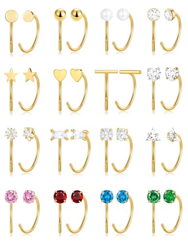 Akeoqi Stay Close Huggie Half Hoop Earrings Stainless Steel Backless Cartilage Helix Small Earring Hoops Pearl Star Heart Colourful CZ Open Huggie Piercing Sleep Friendly Poke Free Gold Silver Plated - color: Gold