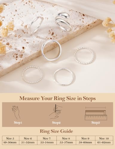 Apsvo Gold Rings for Women Non Tarnish, 6Pcs 14K Gold Plated Stackable Chunky Rings Set Trendy Statement Wedding Bands Pinky Thumb Rings Stacking Size 5-10 - color: Silver