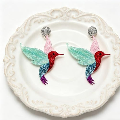 Cute Acrylic Tropical Fish Earrings Creative Parrot Hornbill Drop Dangle Earrings Stylish Animal Statement Earrings Daily Wear Jewelry for Women - color: Humming bird