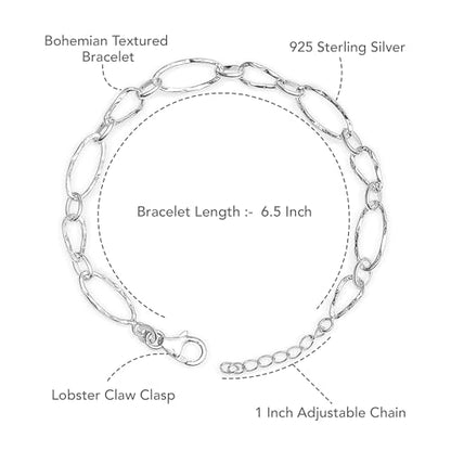 LeCalla 925 Sterling Silver Hammered Link Bracelets for Women | Handmade Bohemian Textured Chain & Oval Link Bracelet | Women's Adjustable Paperclip, Circle & Oval Hammered Bracelets - color: Oval Link