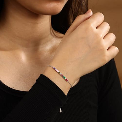 Sterling Silver Personalized 1-6 Birthstone Bracelet for Women Mothers Day Bracelet for Mom Daughter Custom Dainty Jewelry for Christmas Birthday Gift Ideas - style: Silver-1 stone