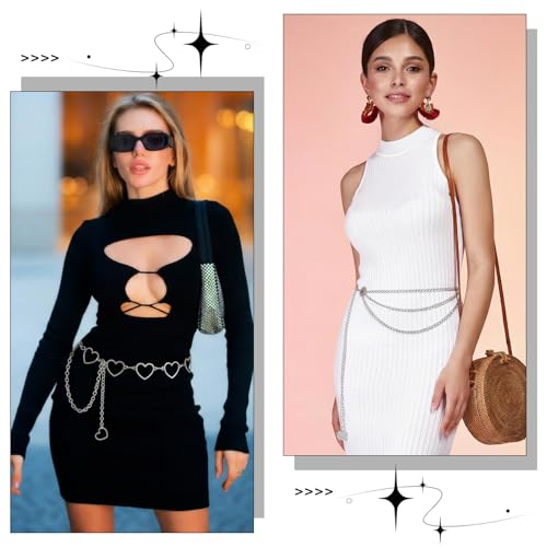 JATEBI 8 Pcs Waist Belly Chain Belt for Women Body Chains Jeans Pants Chain Adjustable Bikini Belly Chain Boho Layered Summer Skinny Beach Belly Jewelry Accessories