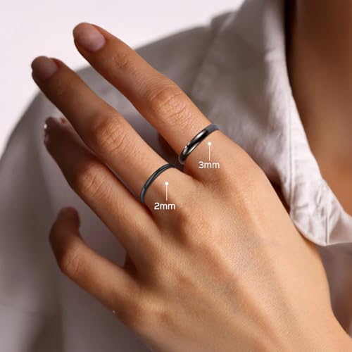 ChicSilver 2/3/5mm 925 Sterling Silver Ring Customizable Plain Dome High Polished Wedding Band Comfort Fit Size 4-12 - color: 2MM Black