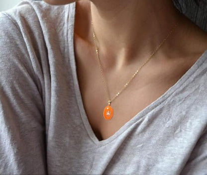 Natural Stone Necklaces Rhinestones Gemstone Necklace Adjustable Pendant Necklaces for Women - color: Orange