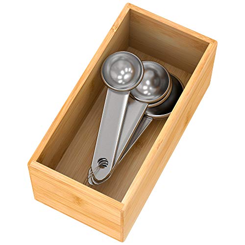 Bamboo Drawer Organizer Utensil Holder for Kitchen, Small Wood Silverware Storage Organizer, Stackable Box Tray for Cutlery, Flatware, Bathroom Caddy for Makeup, Perfume, Jewelry, 6x3x2.5 Inch | Wooden Silverware Tray Cutlery Holder Flatware Containers, M
