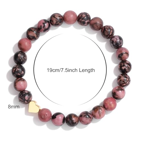 Healing Bracelet For Women Anxiety Beaded Bracelets Jewelry Healing Stone Crystal Bracelet Stress Relief Yoga Beads Chakra Bracelets Gifts For Women pink - color: Heart-Rhodonite