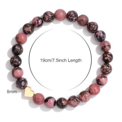 Healing Bracelet For Women Anxiety Beaded Bracelets Jewelry Healing Stone Crystal Bracelet Stress Relief Yoga Beads Chakra Bracelets Gifts For Women pink - color: Heart-Rhodonite