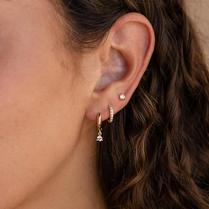 3 Pairs Mini Hoop Earrings Set Turquoise Cubic Zirconia Huggie Hoop Cartilage Earring Ear Cuff for Women (Turquoise/CZ) - color: Style B-Gold