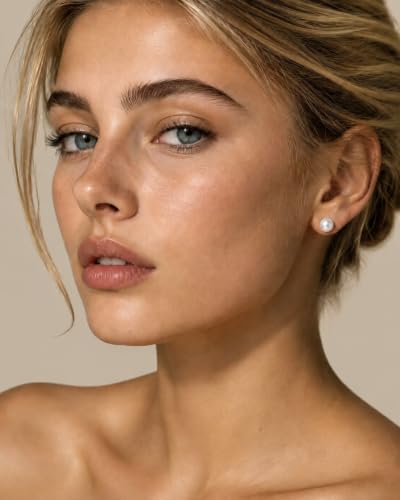Pearl Earrings Hypoallergenic, Handpicked 18K Gold Plated Sterling Silver | Freshwater Cultured Pearl Stud Earrings Flat Back for Sensitive Ears, 8-14mm, Nickel Free, Non Tarnish Gift Pouch - size: 8mm