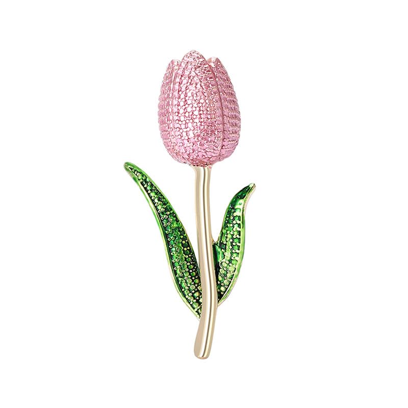 Rhinestone Tulip Brooch Pin for Women Fashion Elegant Botanical Flower Vintage Brooch Lapel Pin Delicate Pink Tulip brooch Wedding Banquet Gift - style: Light pink